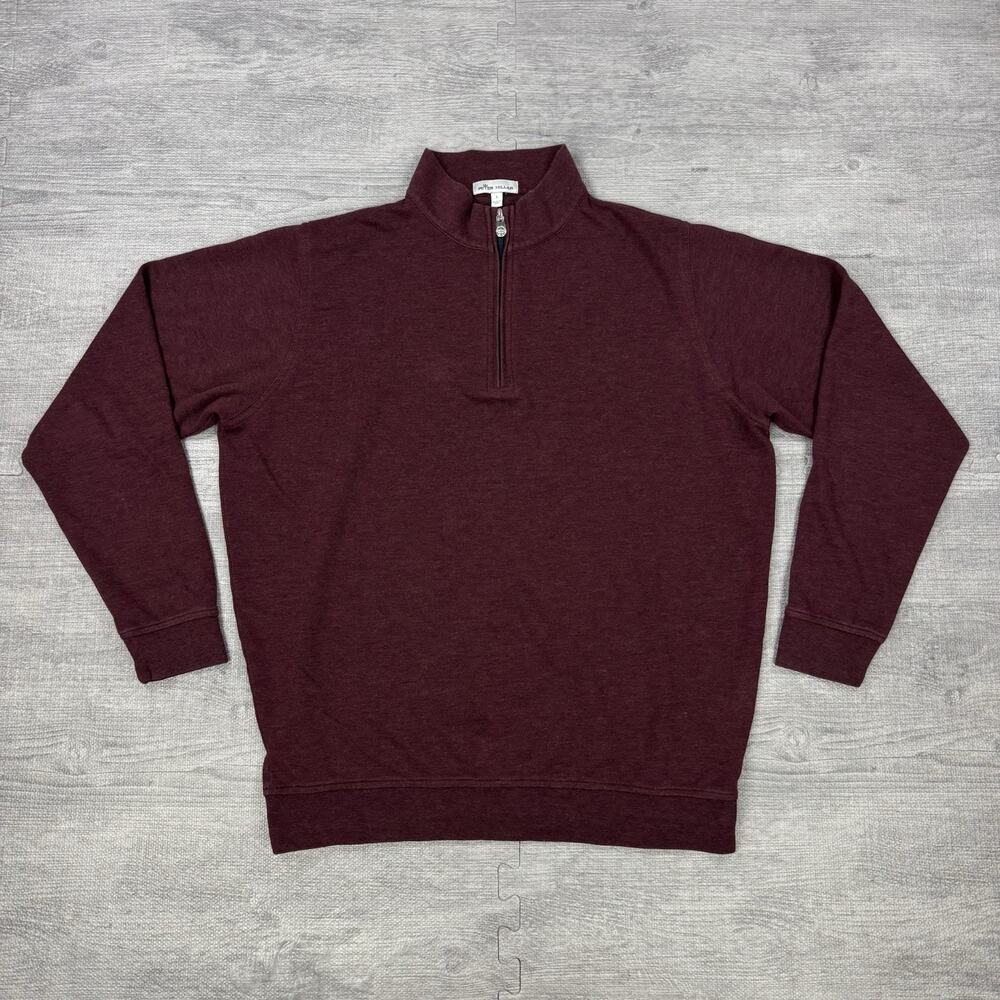 Peter Millar Men's 1/4 Zip Pullover Burgundy Fleece Cotton Blend Size Large